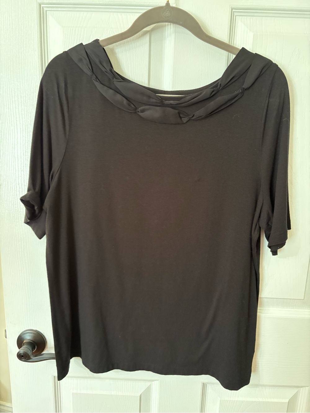 Talbots Black Short Sleeve Draped Neck Tee